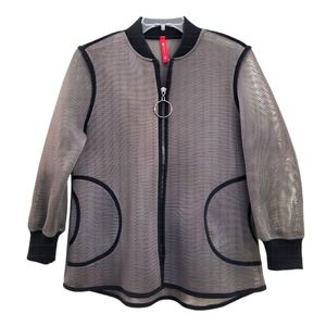 IC Collection by Connie K Gray Black Gray Mesh Zipper Jacket Medium